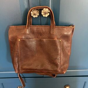 Portland Leather medium brown crossbody tote